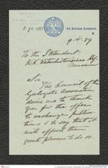 k.k. naturhistorisches Hofmuseum, Intendanzakten 1885-1896 (Hauer), Aktenzahl Z.98/1889, Seite 1
